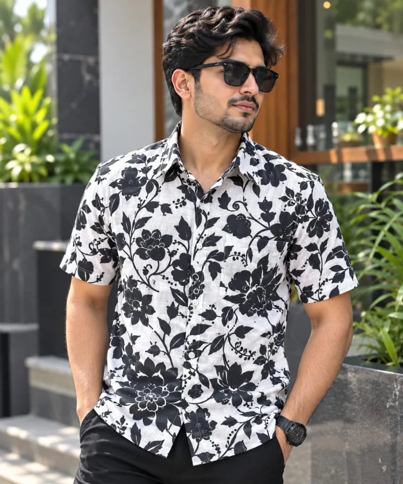 ছেলেদের প্রিন্টেড হাফ স্লিভ কটন শার্ট, M থেকে XXL