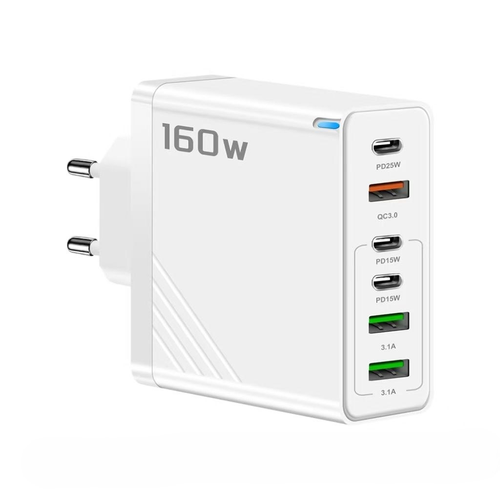 160W GaN মাল্টি অ্যাডাপ্টার চার্জার, 6 পোর্ট ও লাইটনিং ক্যাবলসহ
