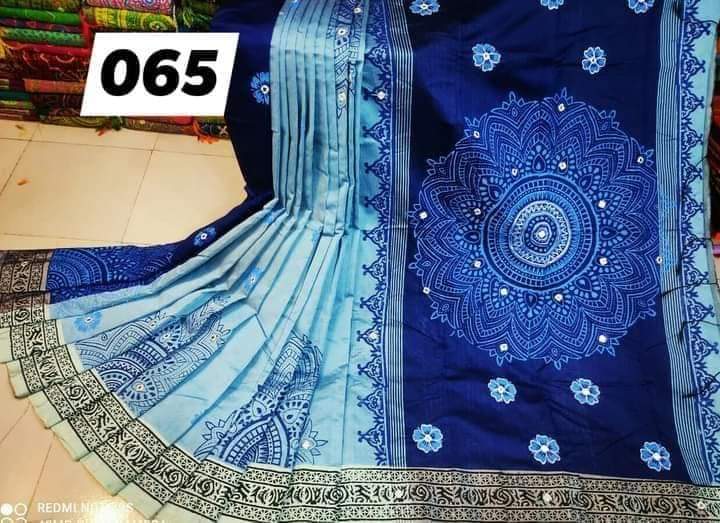 Block Print Dhupian Silk Saree with Embroidery, 13 Haath Long