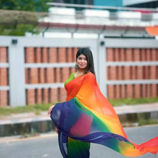 স্টাইলিশ রেইনবো জর্জেট শাড়ি