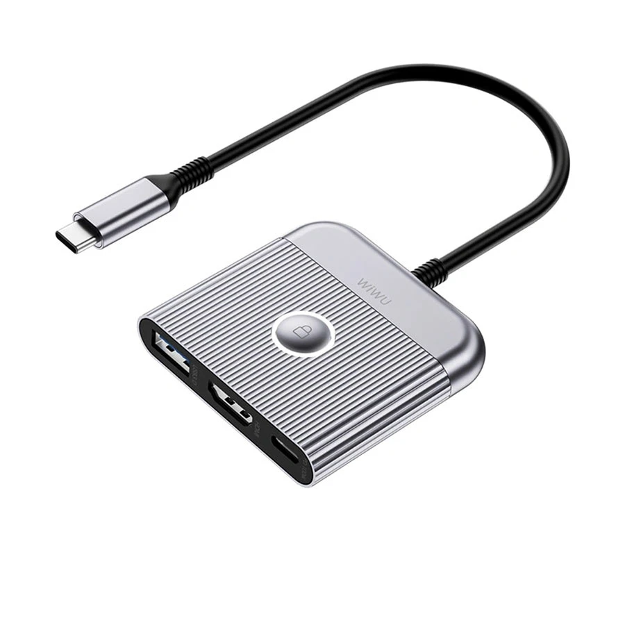 WiWU Travel Wi-HB002 3 in 1 USB-C to HDMI, USB & Type-C Hub Space Gray