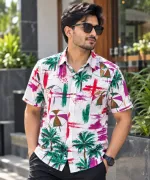 ছেলেদের প্রিন্টেড হাফ স্লিভ কটন শার্ট, M থেকে XXL