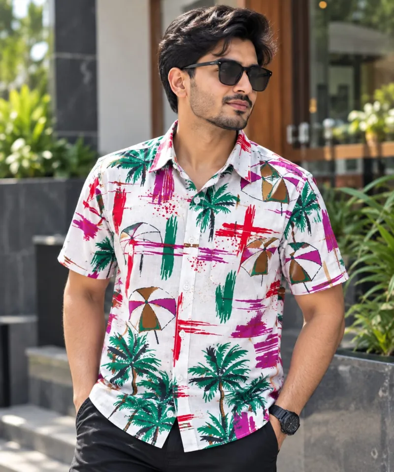 ছেলেদের প্রিন্টেড হাফ স্লিভ কটন শার্ট, M থেকে XXL