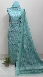 Unstitched Laser Cut Three Piece with Double Layer Hem