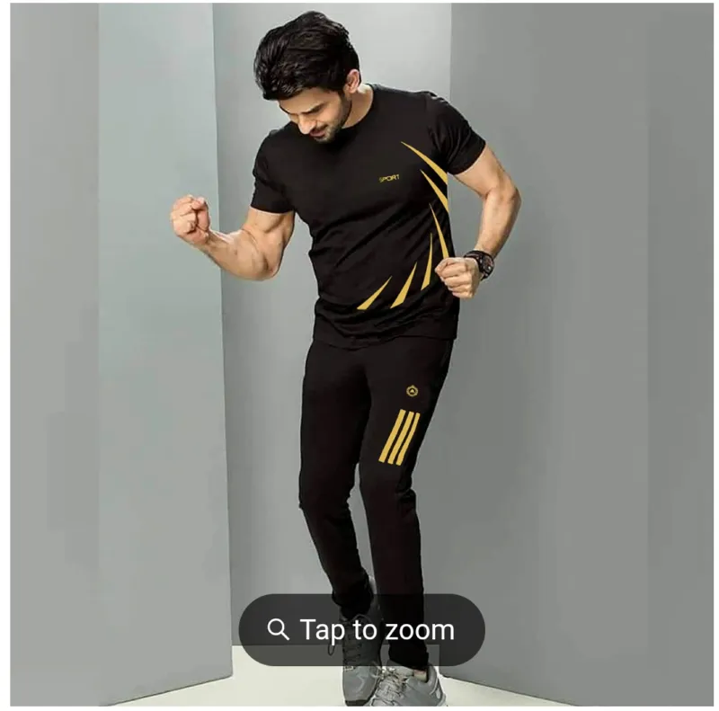 Men's Polypropylene O-Neck T-Shirt and Pants Tracksuit Set, M to XL