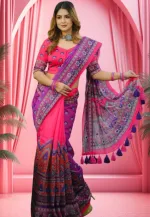 Digital Print Parsha Saree with Blouse Piece, 4 Colours