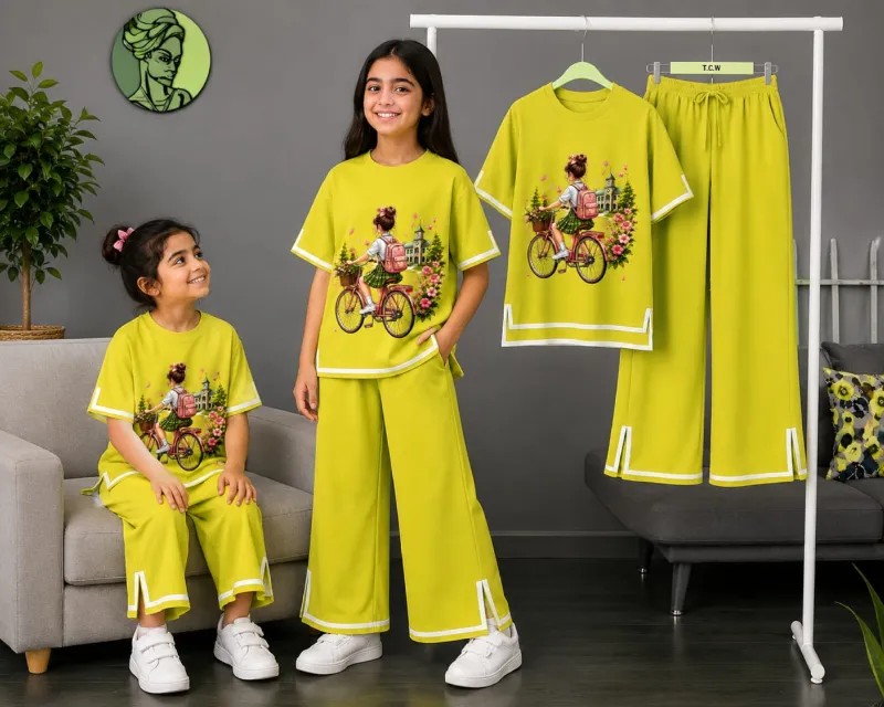 Girls' Butterfly Print Half Sleeve T-Shirt and Pant Set, 160-170 GSM