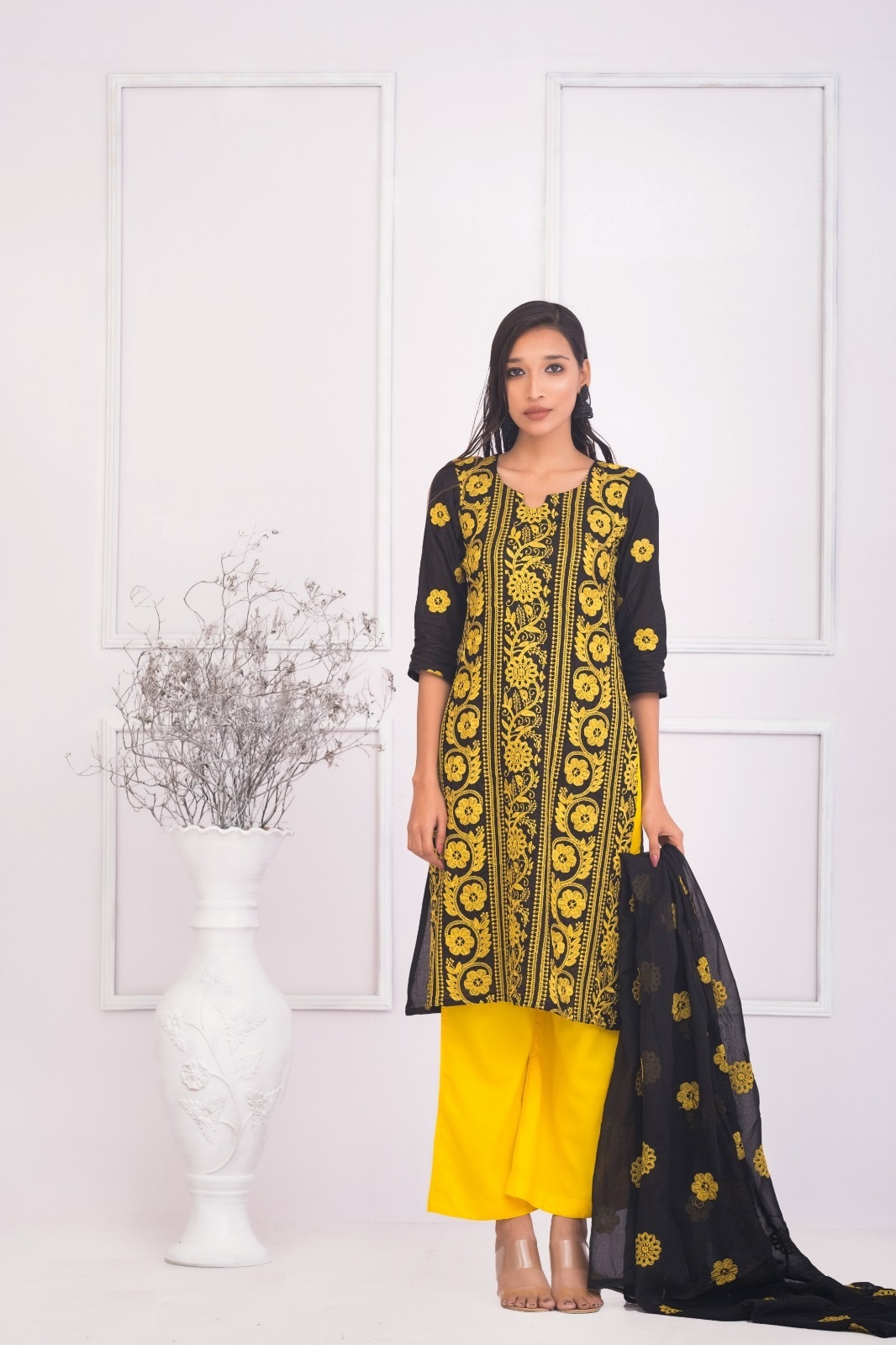 Semi-Stitched Pure AC Cotton Three Piece with Embroidery