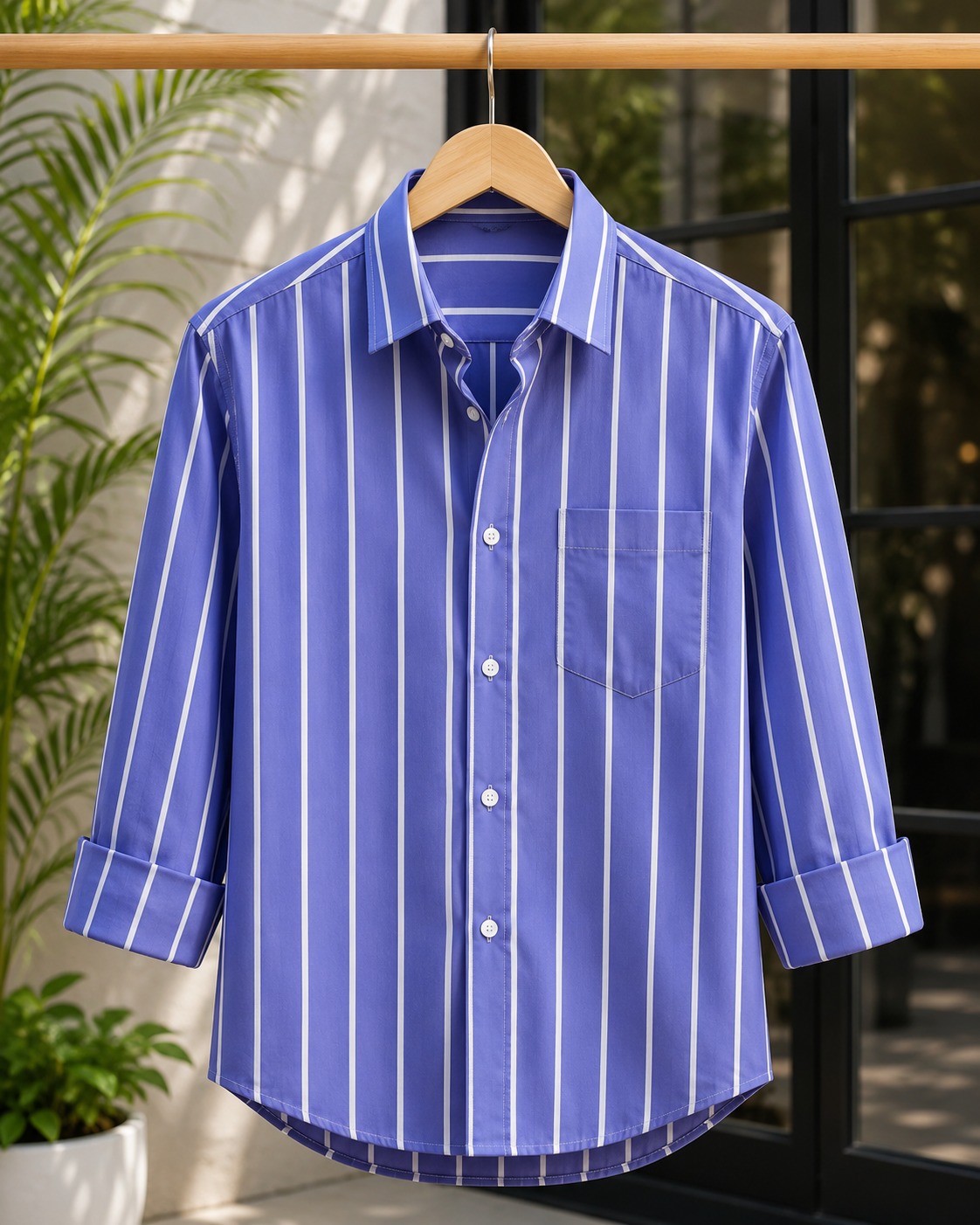 Men's Oxford Cotton Pinstripe Formal Shirt, Long Sleeve
