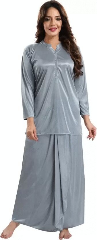 Women's Satin Top and Lungi Night Set, Long Sleeve