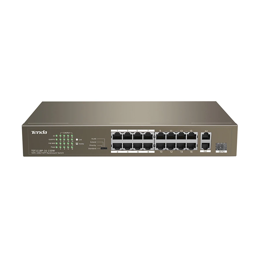 Tenda TEF1118P 19 Port Unmanaged PoE Switch with 16 PoE Ports & SFP