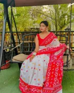 Half Silk Block Print Saree with Jamdani Design, 4 Colours