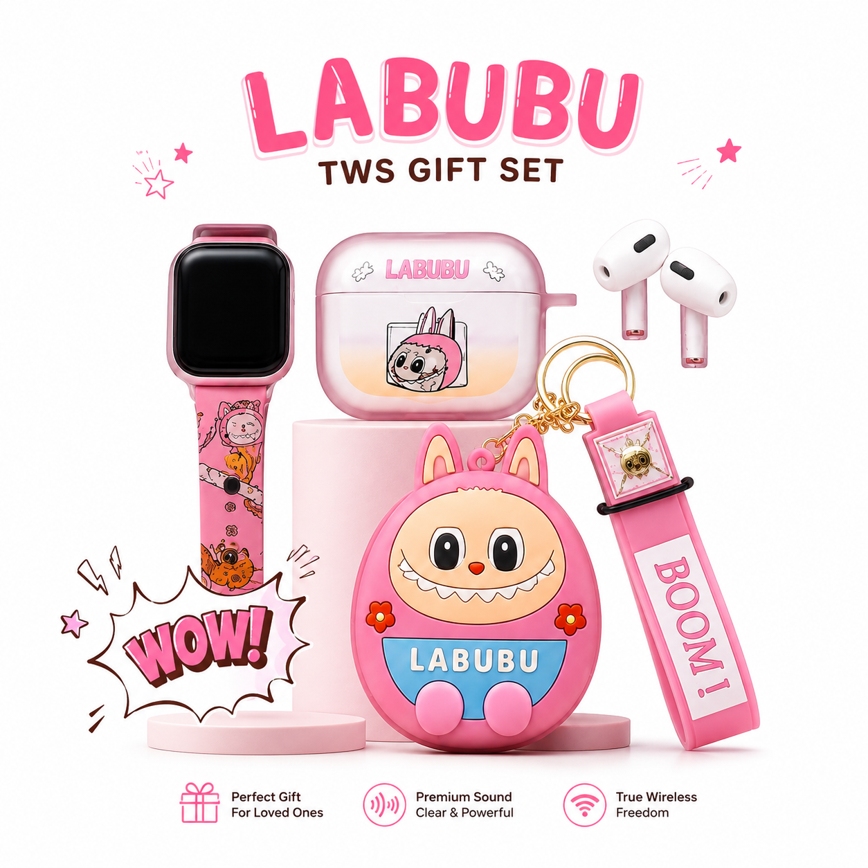 Pop Mart Labubu 2-in-1 সেট - ওয়্যারলেস ইয়ারবাডস ও ওয়াচ স্ট্র্যাপ কম্বো