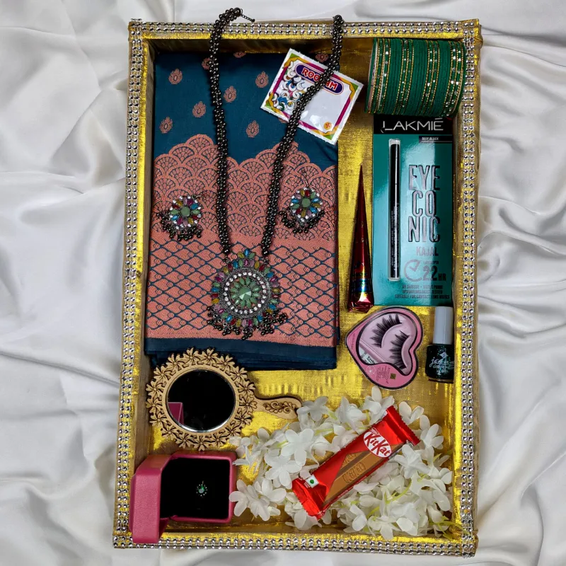 সিল্ক কাতান শাড়ি কম্বো প্যাক – ওশান গ্রিন