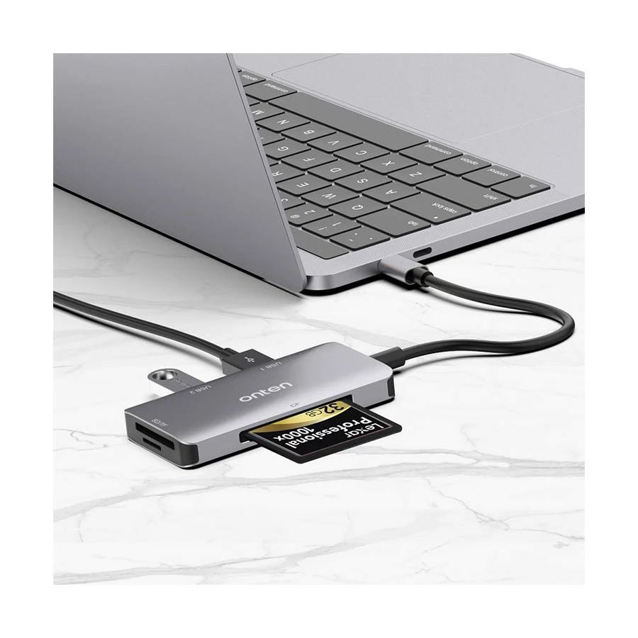 Onten OTN-91182 Type-C to Dual USB, CF, SD & TF Card Reader Gray
