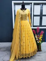 Georgette Party Dress with Embroidered Orna, 54 Inch, 3 Colours