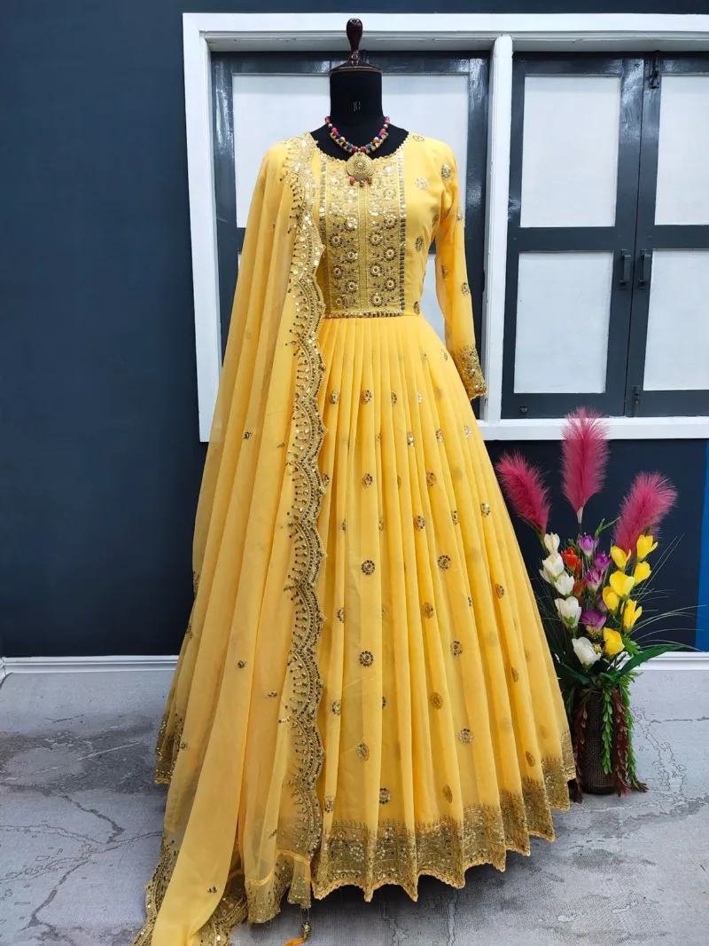 Georgette Party Dress with Embroidered Orna, 54 Inch, 3 Colours