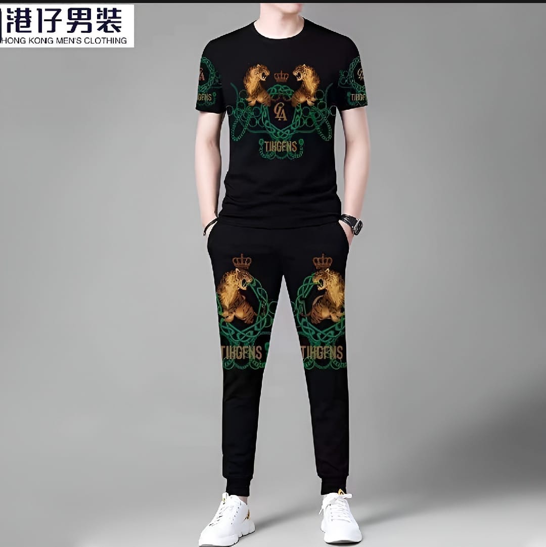Men's Mesh Jersey Co-Ord Set, Screen Print T-Shirt and Trouser