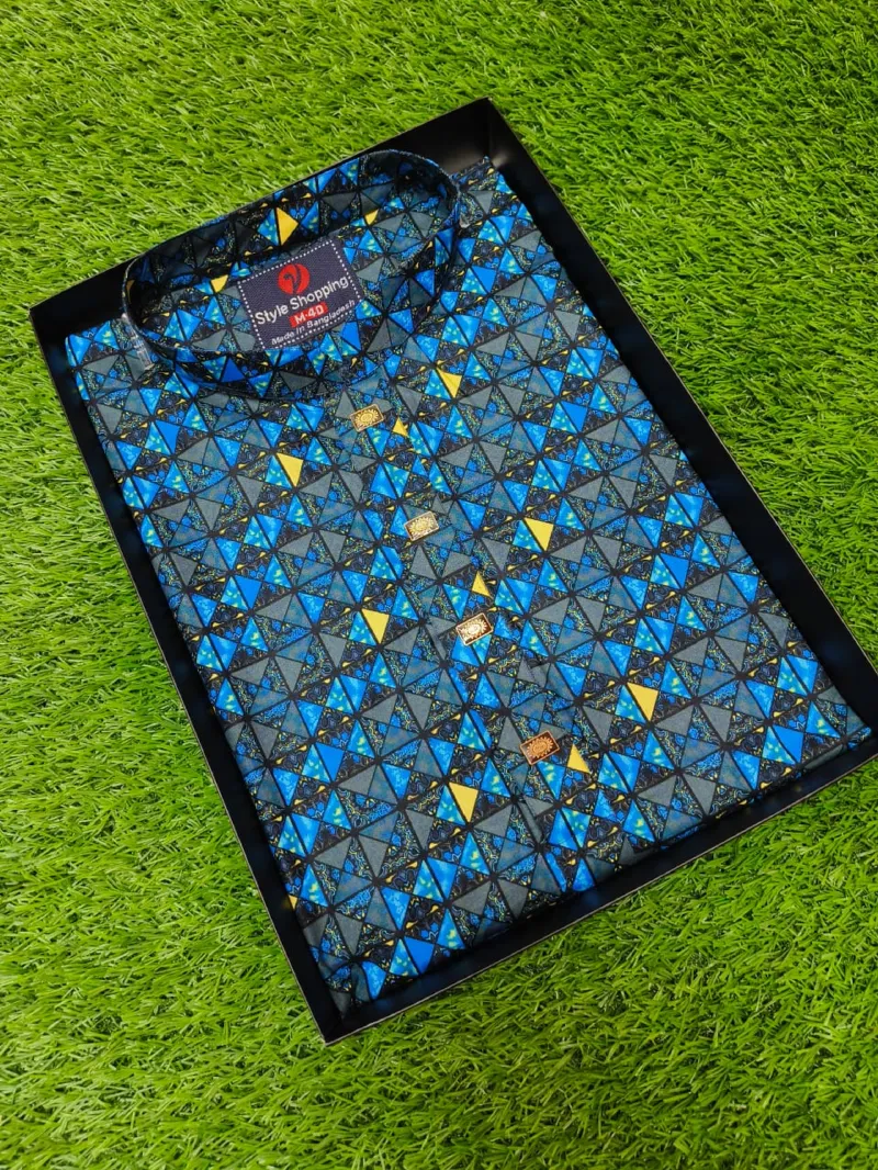 Men's Snap Button Cotton Panjabi with Digital Print, M to XL