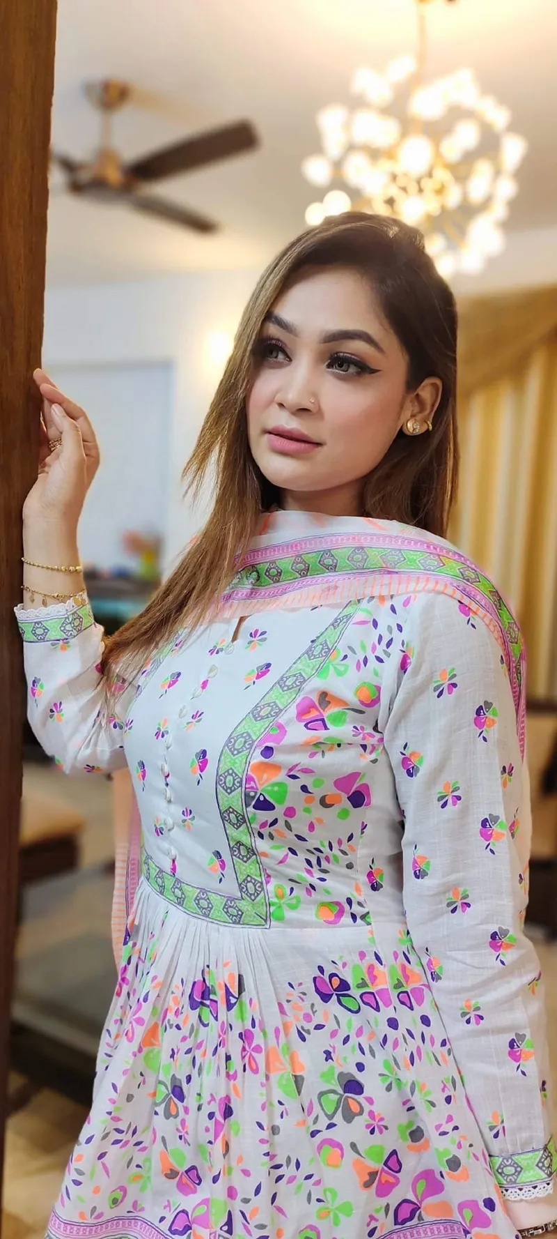 মেয়েদের AC কটন থ্রি পিস, বডি 42/44, পিওর কটন ওড়না