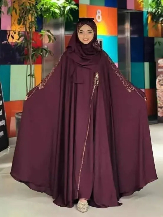 Nurjahan Stone Work Abaya in Cherry Fabric, 5 Colours