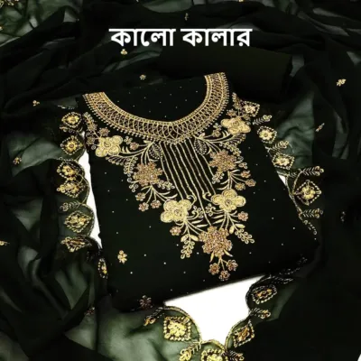 চুমকির এমব্রয়ডারির সেমি স্টিচড জর্জেট ফোর পিস, 4 রং