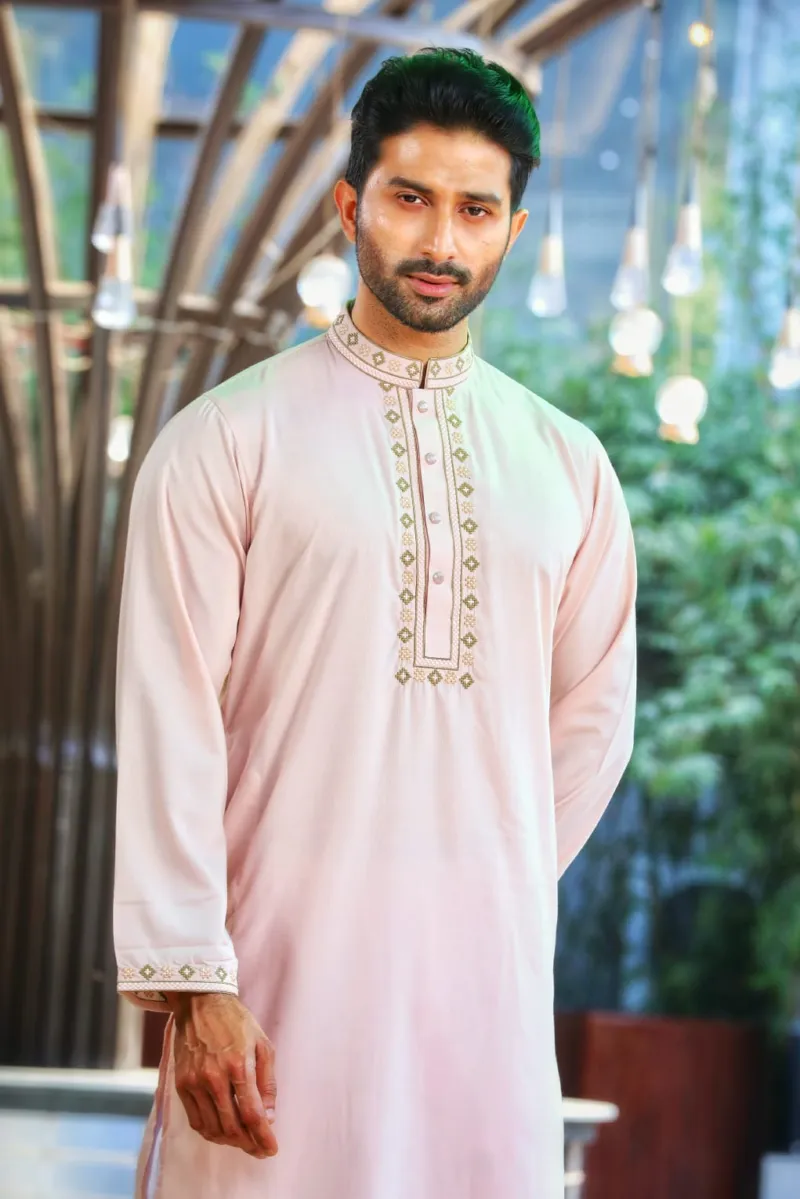 Men's Jacquard Cotton Panjabi with Complex Embroidery and Box
