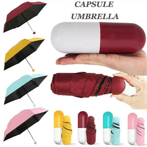 7 inch Folding Umbrella with Cute Capsule Case-maroon