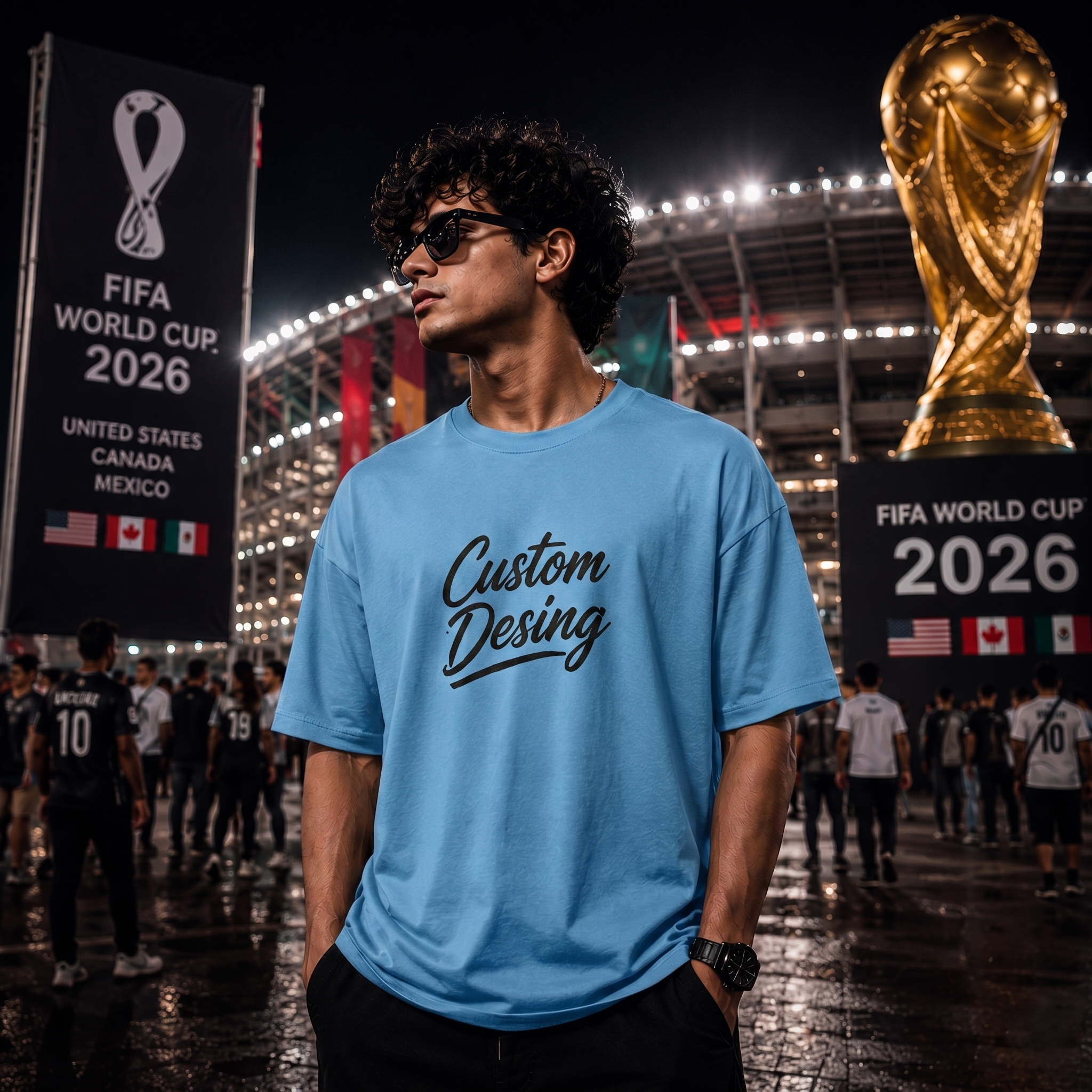 FIFA World Cup স্পেশাল কাস্টম ড্রপ শোল্ডার টি-শার্ট – স্কাই ব্লু