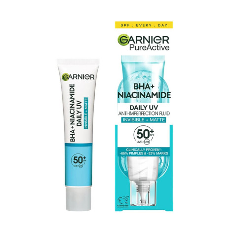 Garnier PureActive BHA + নিয়াসিনামাইড ডেইলি UV SPF50+ অ্যান্টি ব্লেমিশ ফ্লুইড 40ml