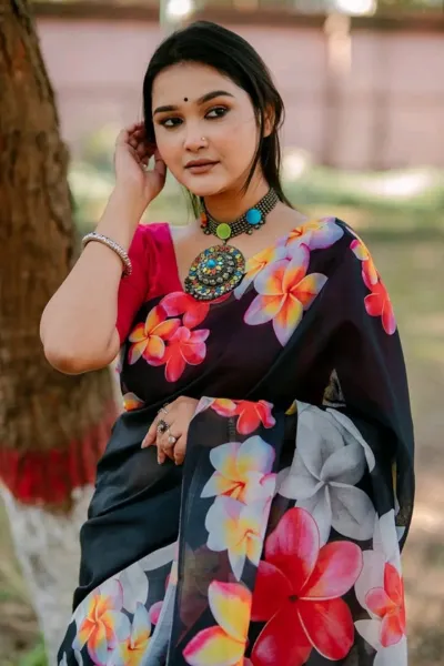 Women's Digital Print Chanderi Silk Saree, No Blouse Piece, 4 Colours