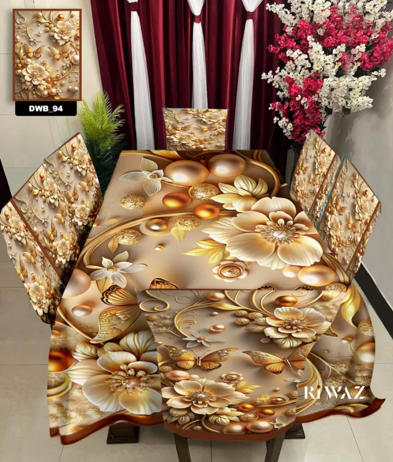 3D Print Velvet Dining Table Cover with 6 Chair Covers, 60 x 84 Inch