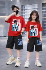 Kids' Drop Shoulder Cotton T-Shirt and Pant Set, 200/220 GSM