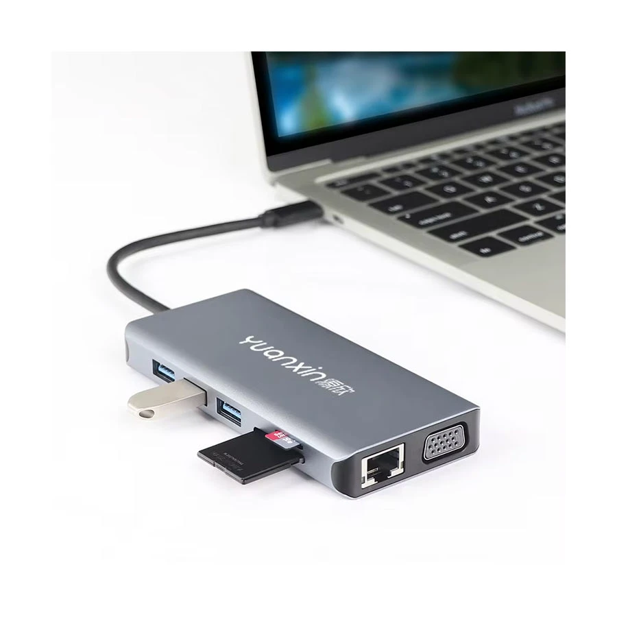 Yuanxin X-3111 USB-C Hub HDMI, VGA, Quad USB, PD, SD, TF, LAN & 3.5mm
