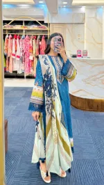 মেয়েদের লেস ট্রিম ডিজিটাল প্রিন্ট কামিজ, পান্ট ও ওড়না সেট