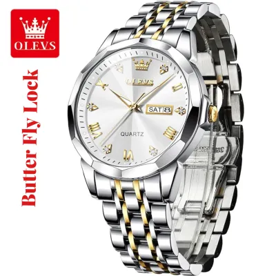 OLEVS 9931G ছেলেদের কোয়ার্টজ ঘড়ি, বাটারফ্লাই লক – সিলভার