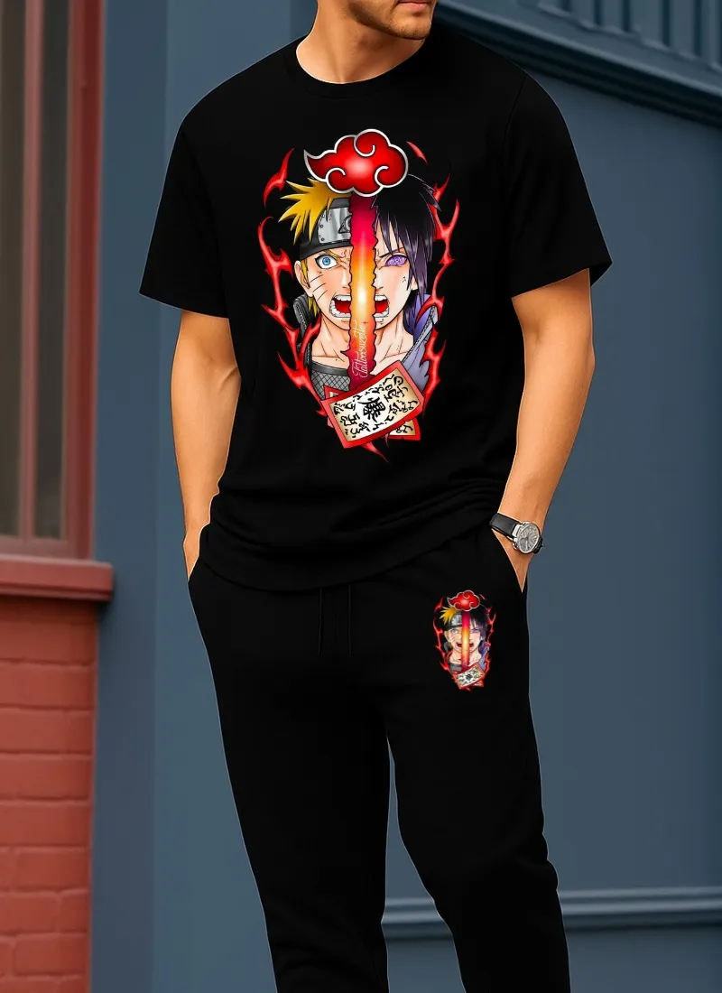 Men's DTF Print Cotton T-Shirt and Trouser Combo, 6 Colours