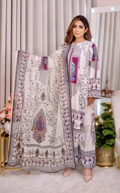 কটন সিল্ক থ্রি পিস, সিল্ক জর্জেট ওড়না, 3 রং