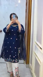 ডিজিটাল প্রিন্ট জর্জেট ওড়নাসহ কটন এমব্রয়ডারি গারারা ড্রেস