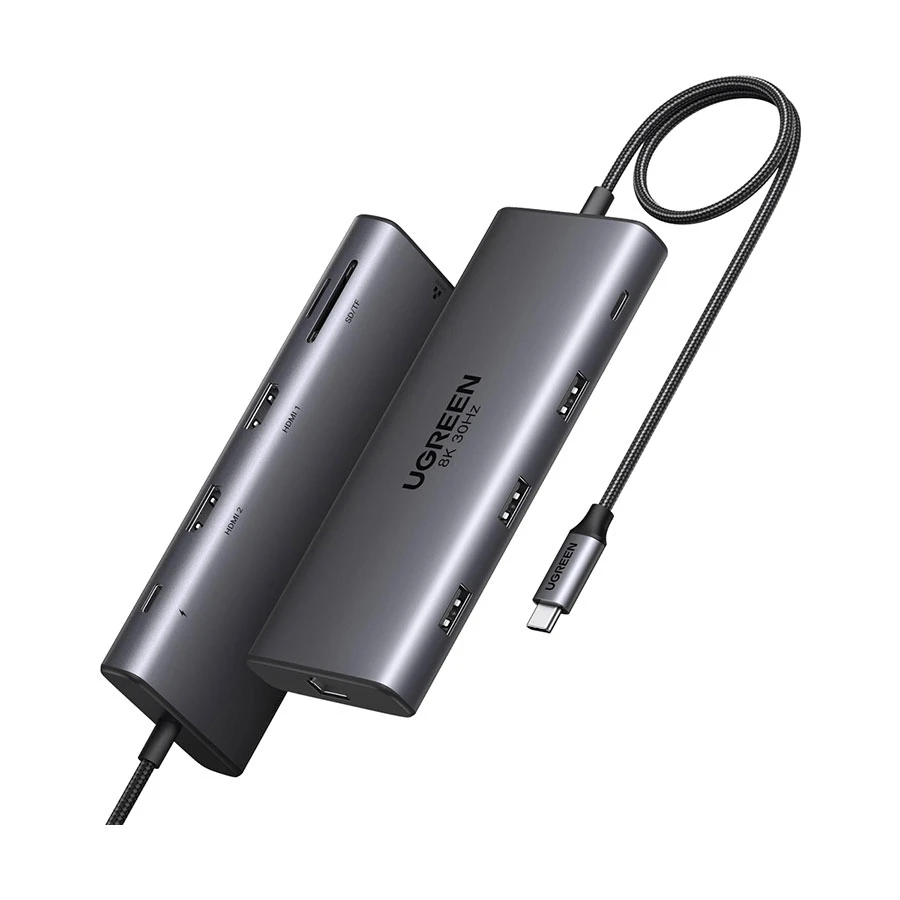 UGREEN CM639 (15534) USB-C Hub with 8K Dual HDMI, LAN & SD/TF Gray