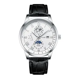 POSHI 916 পুরুষদের ঘড়ি, Japan Movement 7T35, Black লেদার বেল্ট