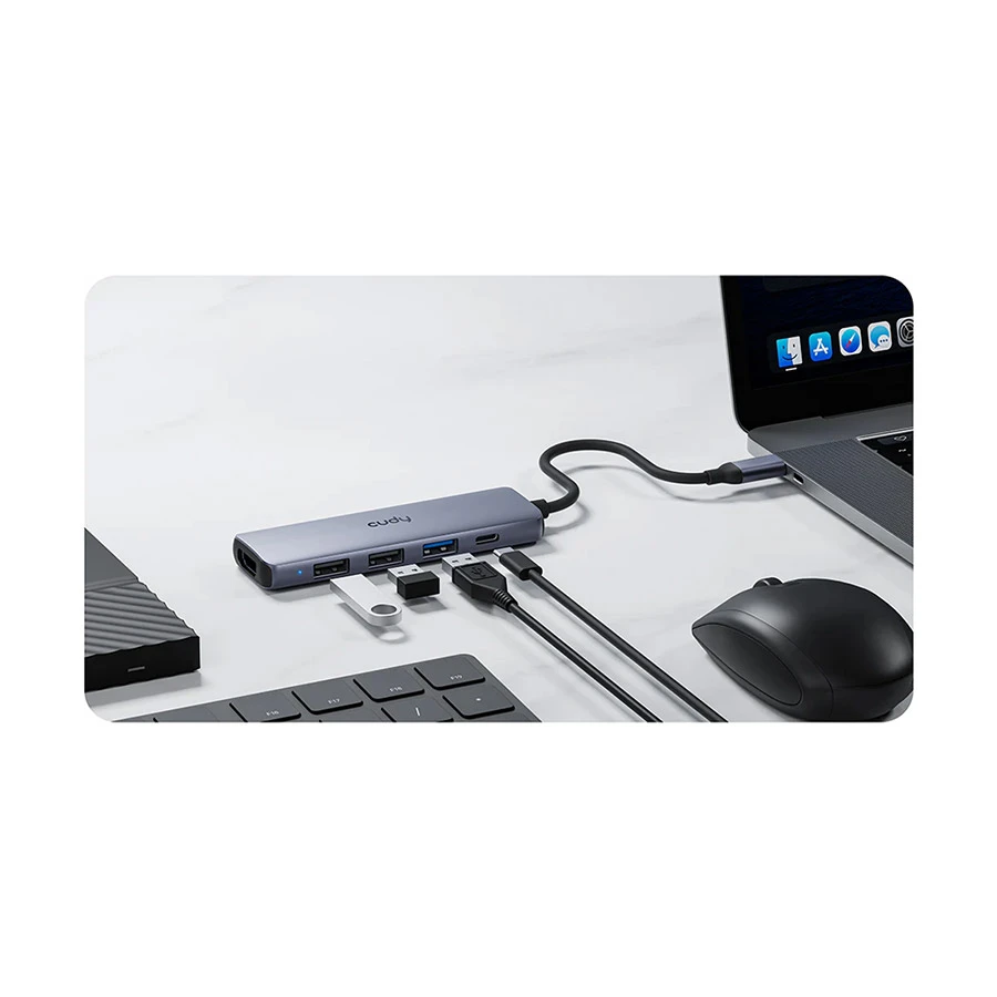 Cudy UH405 USB-C to HDMI, USB 3.2, Dual USB 2.0 & PD Hub Silver Gray
