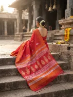 Khadi Cotton Block Print Saree with Tassel Anchal and Blouse Piece