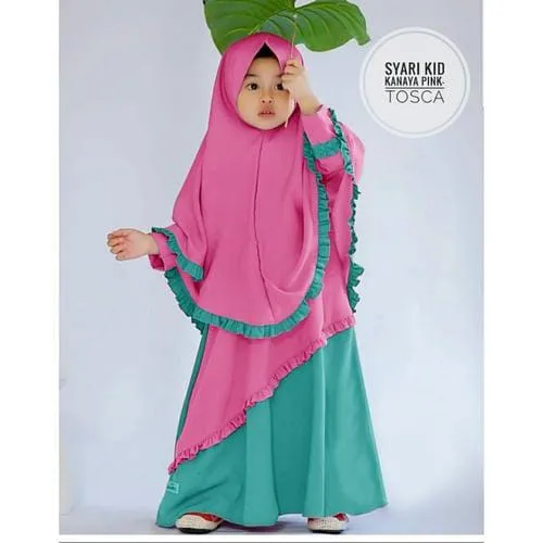 Girls' Borka and Hijab Set in Cherry Fabric, 4 Colour Choices