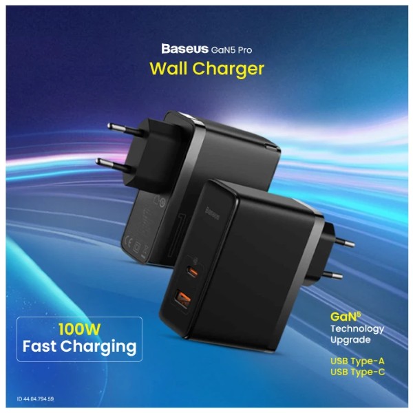 Baseus CCGP090201 GaN5 Pro USB & USB-C 100W EU চার্জার