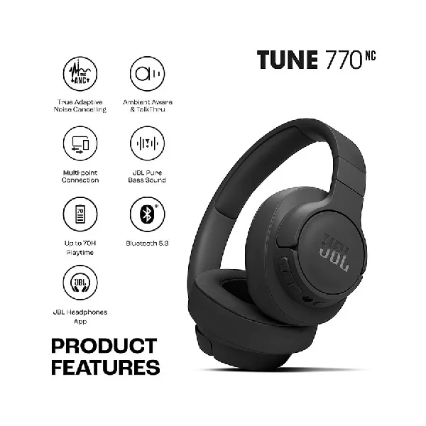 JBL Tune 770NC ব্ল্যাক ওয়্যারলেস ওভার-ইয়ার হেডফোন