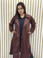 Women's Suede Leather Overcoat with Belt, 280 GSM