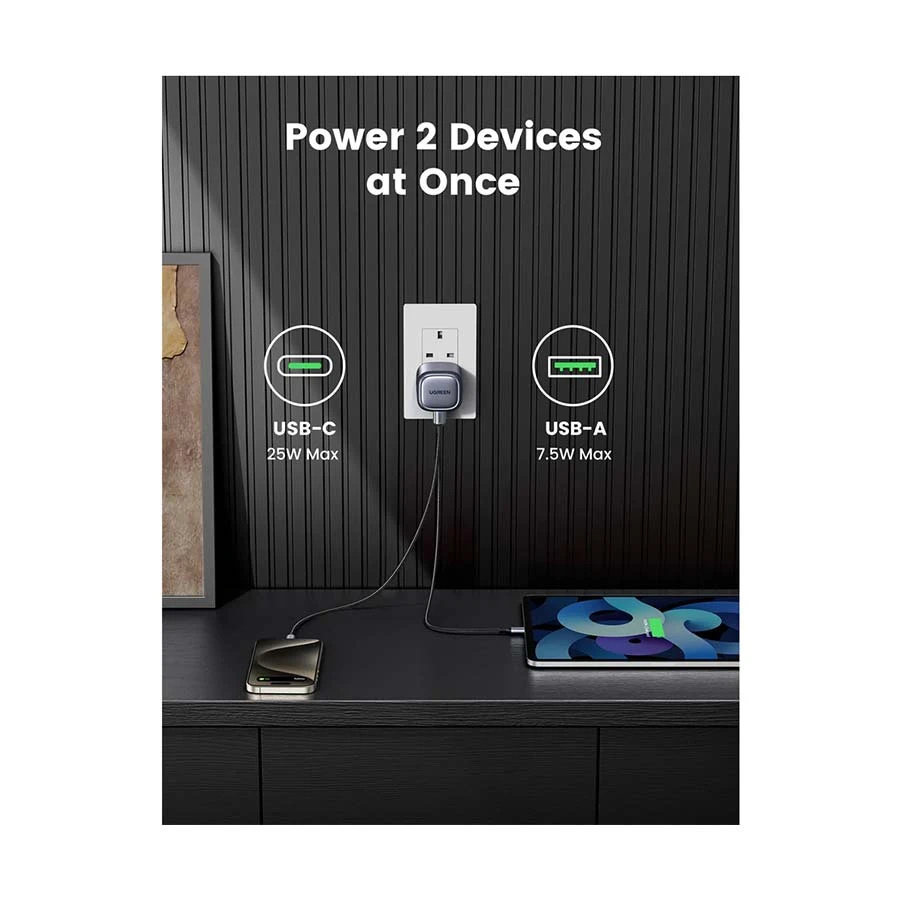 UGREEN Nexode CD350 35W GaN USB & USB-C Charger Gray (3 Pin, UK)