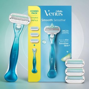 Gillette Venus Smooth Sensitive রেজার - 1 হ্যান্ডেল + 3 রিফিল