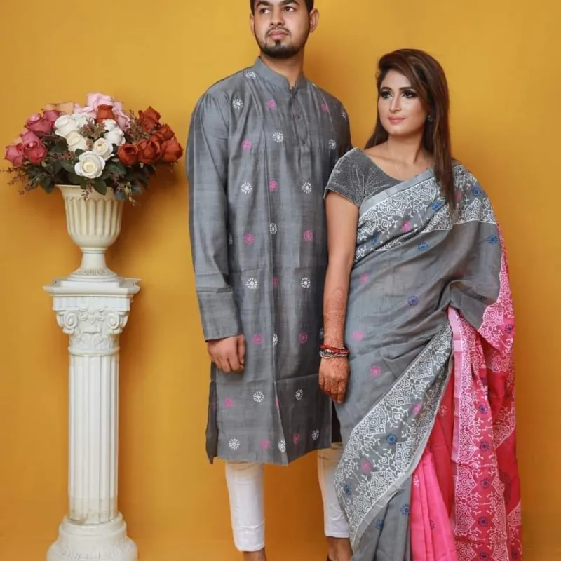 Screen and Block Print Couple Dress, Panjabi Sizes 38 to 44